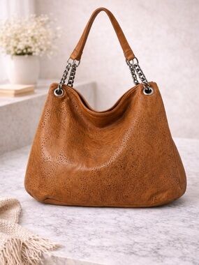 Crown Vintage Brown Leather Hobo Shoulder Bag Tote